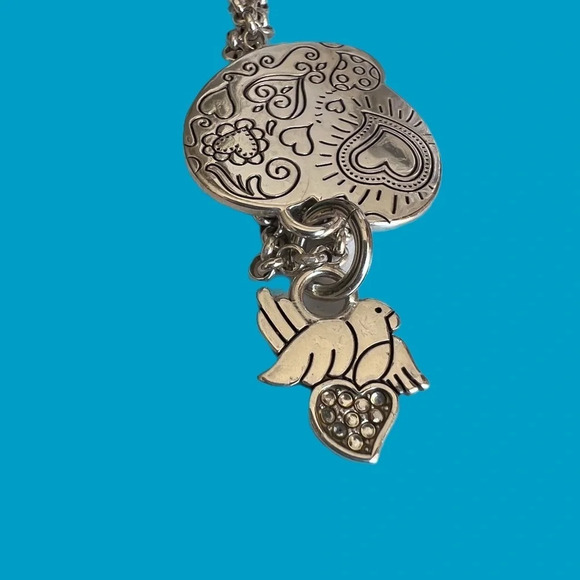 Brighton Swarovski bird heart chain necklace New.  Silver plated long chain. - Picture 4 of 6